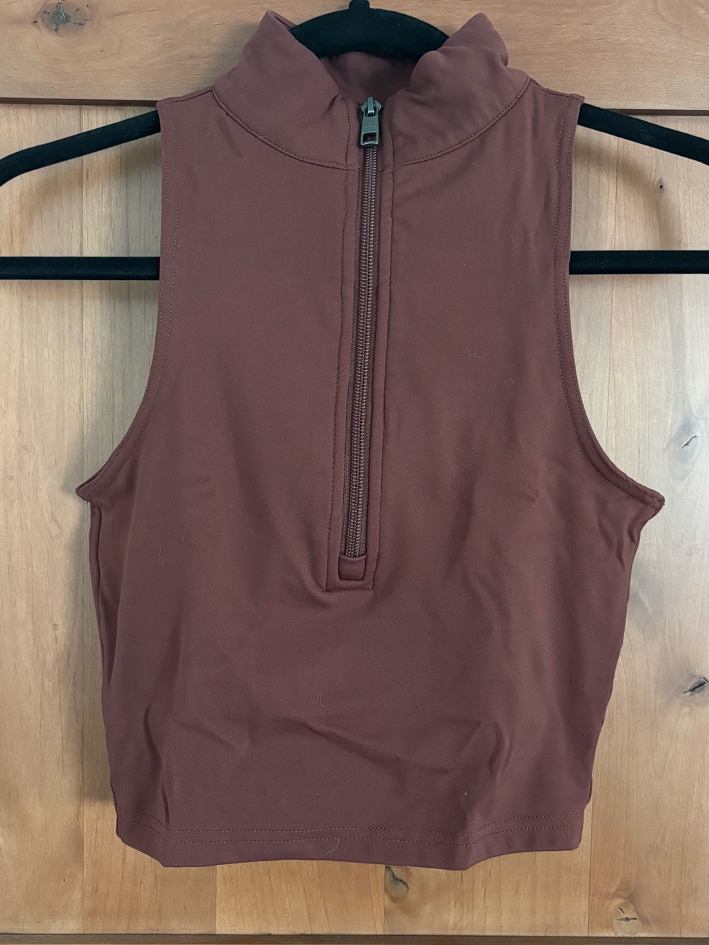 Vitality/Balance Athletica Mock Neck Zip Crop Top (with built in bra)- Brown
